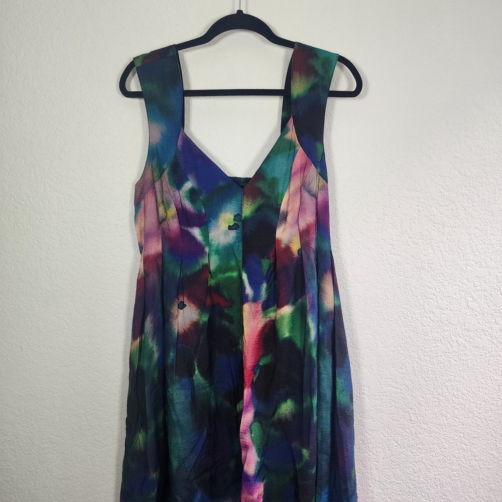 Anthropologie Printed V-Neck Pleated A-Line Watercolor Dress Size L - Picture 4 of 13